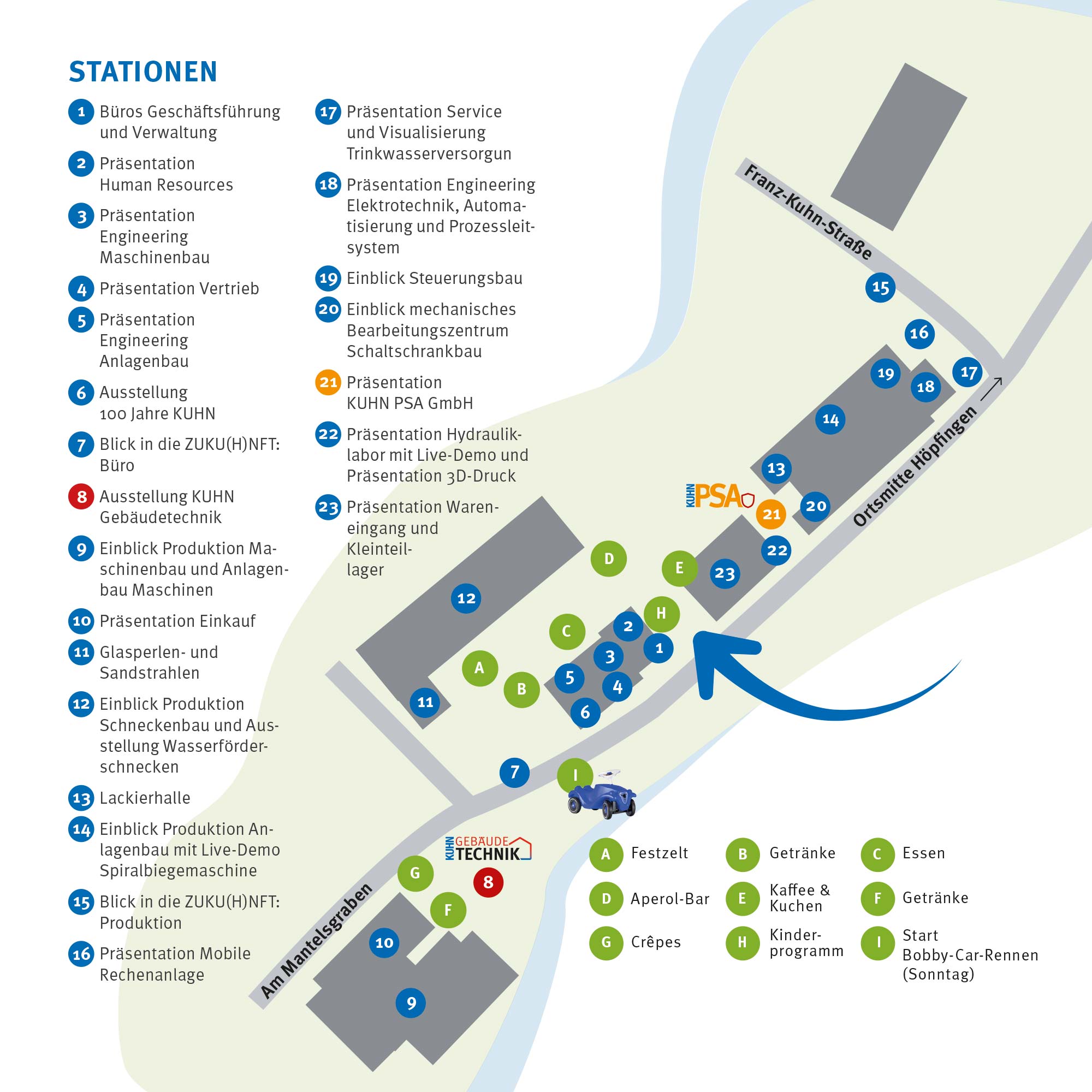 Gel&auml;nde&uuml;bersicht der KUHN GmbH in H&ouml;pfingen mit Stationen und Attraktionen